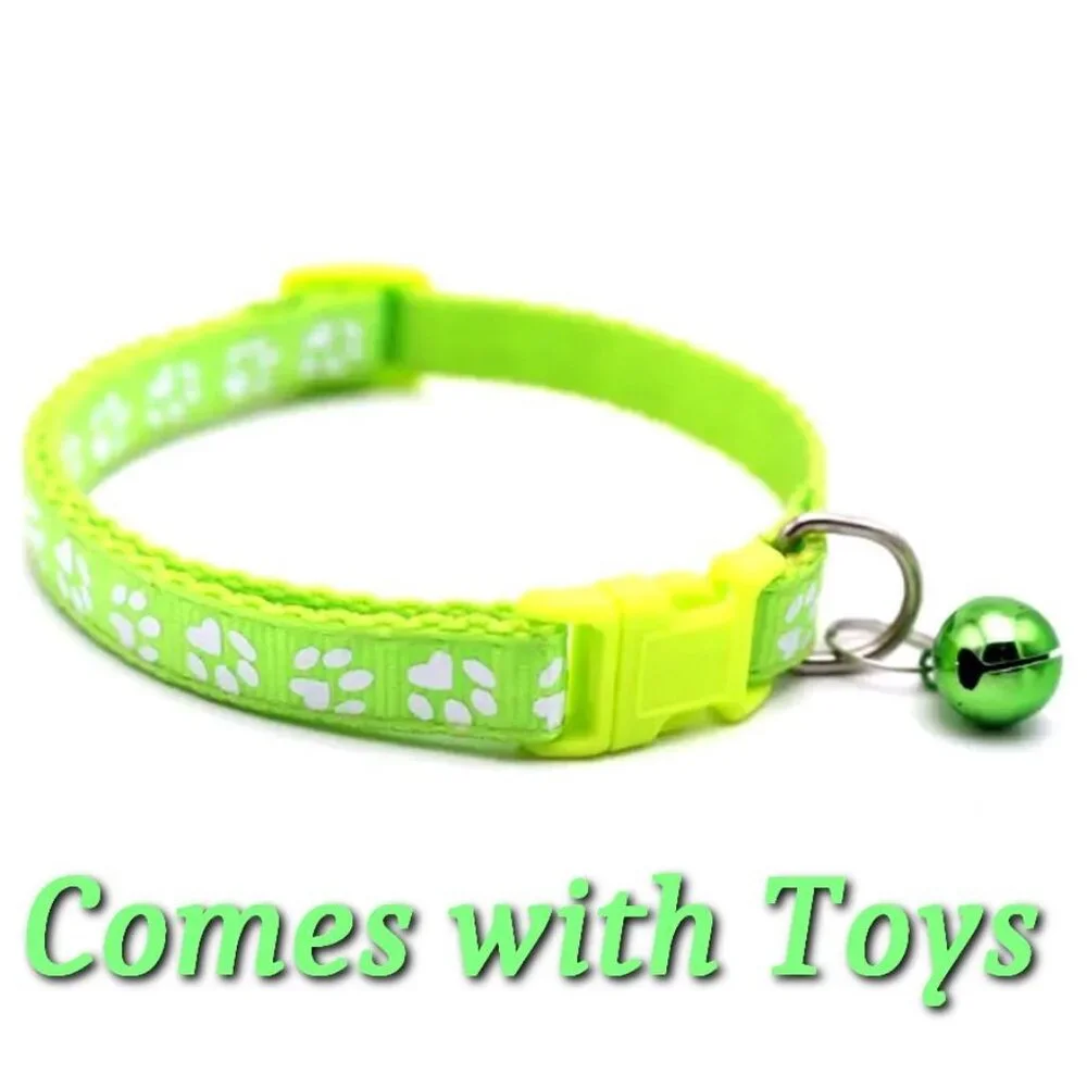 Sweet Heart Paw Print Lime Green Cat Collar with Bell and Toys Gift Package - Picture 10 of 10